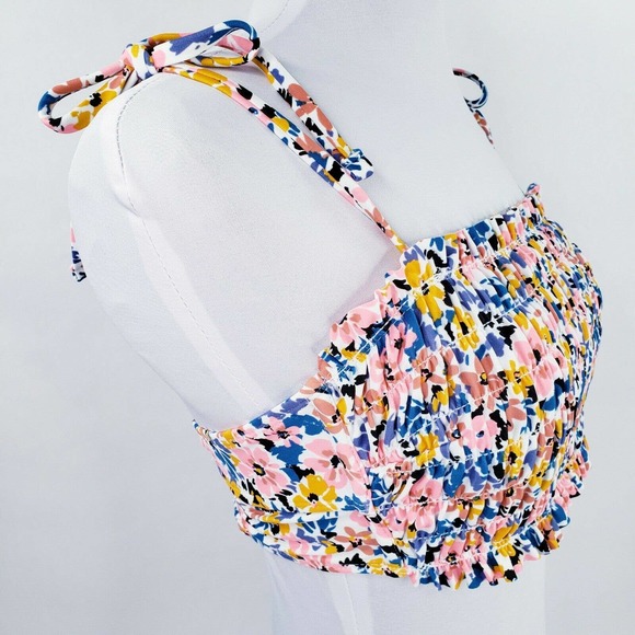 Xhilaration Smocked Bandeau Bikini Top Jrs 1 Wmns 00 Strappy Floral Swimwear - Picture 4 of 10